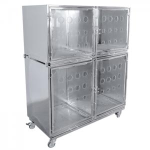 Canil de aço inox com portas de vidro para 4 animais